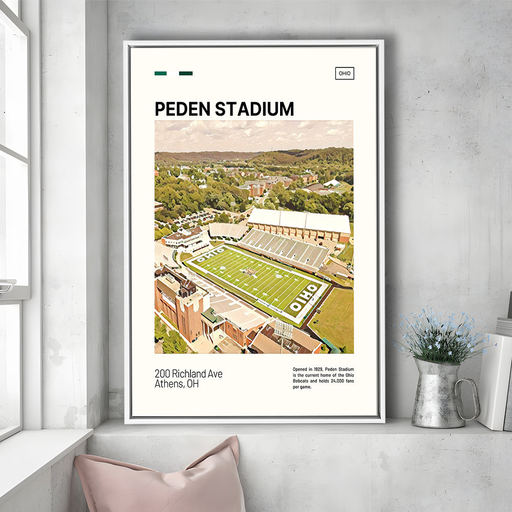 Peden Stadium Print, Ohio Bobcats Stadium Canvas Art, Man Cave Gift, Floating Framed Canvas Print Wall Art