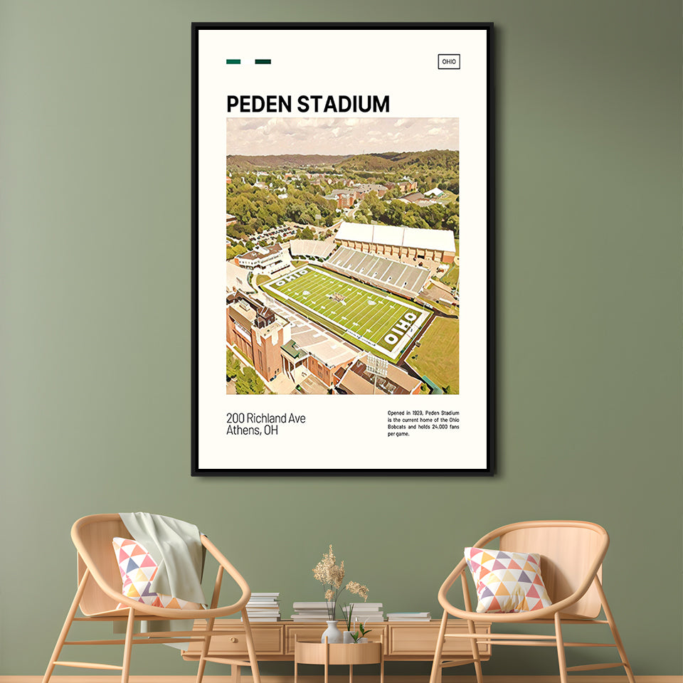 Peden Stadium Print, Ohio Bobcats Stadium Canvas Art, Man Cave Gift, Floating Framed Canvas Print Wall Art