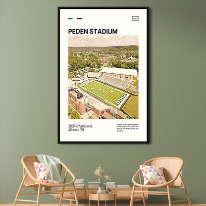 Peden Stadium Print, Ohio Bobcats Stadium Canvas Art, Man Cave Gift, Floating Framed Canvas Print Wall Art