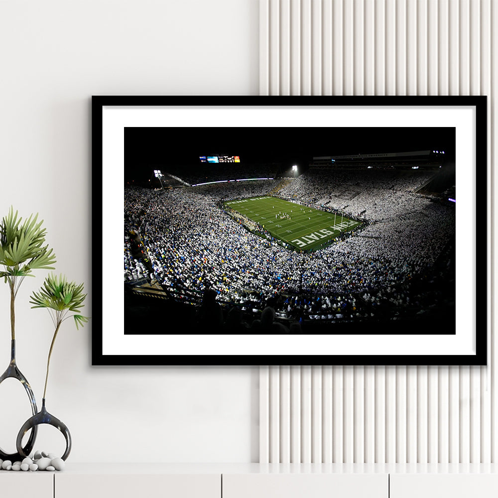 Penn State Beaver Stadium, Stadium Canvas, Sport Art, Gift for him, White Border Framed Art Print Wall Decor