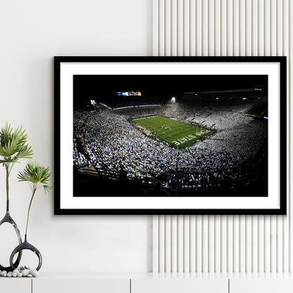 Penn State Beaver Stadium, Stadium Canvas, Sport Art, Gift for him, White Border Framed Art Print Wall Decor