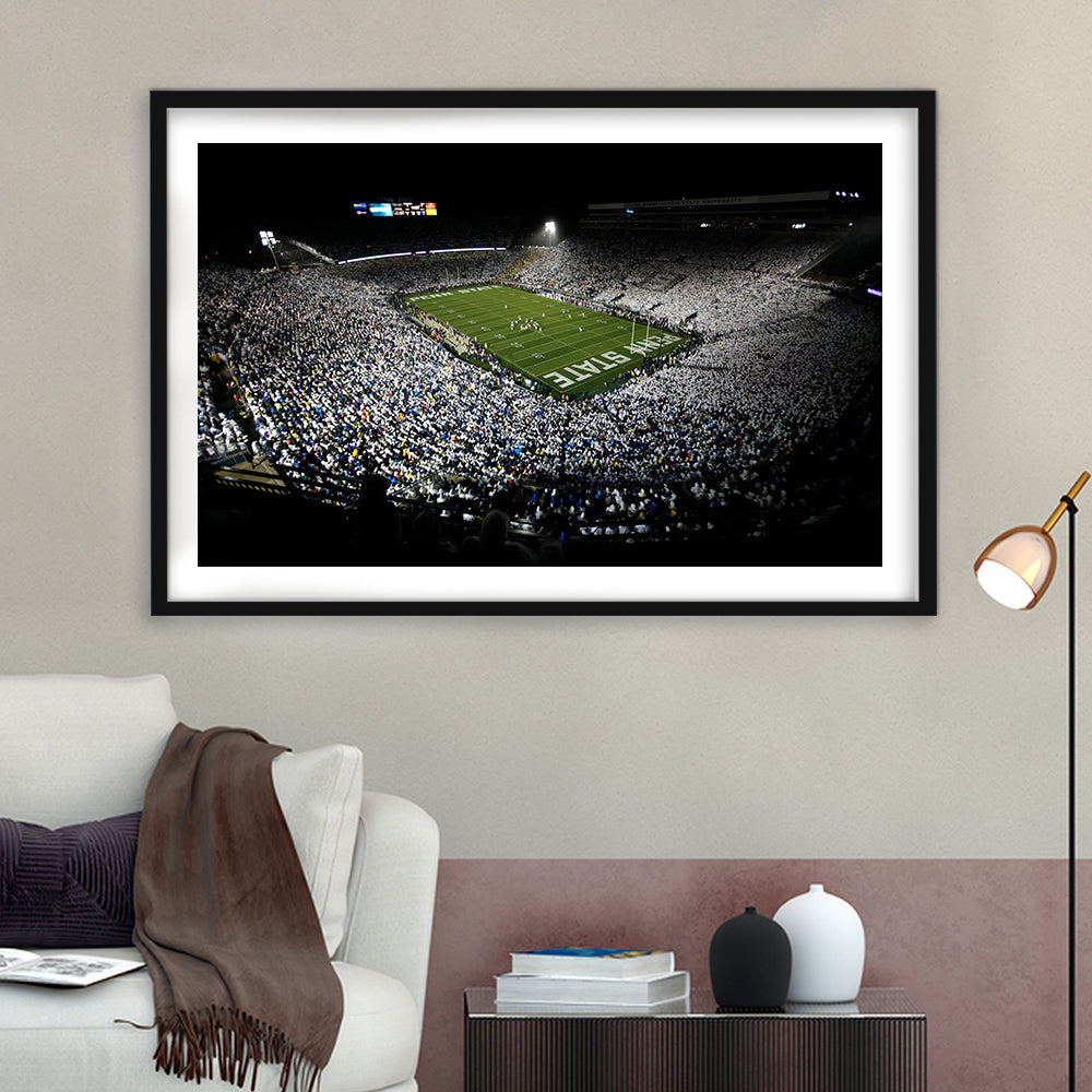 Penn State Beaver Stadium, Stadium Canvas, Sport Art, Gift for him, White Border Framed Art Print Wall Decor