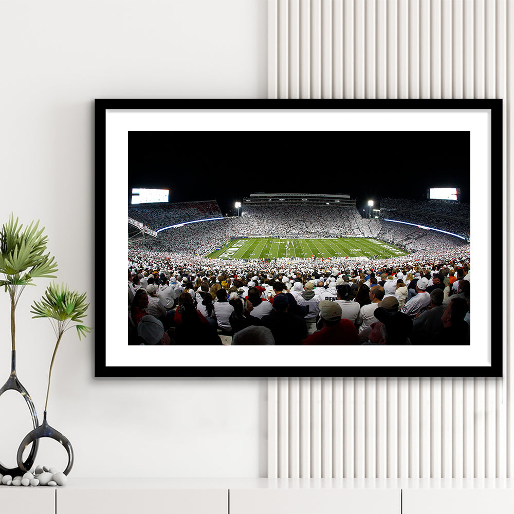 Penn State Stadium, Stadium Canvas, Sport Art, Gift for him, White Border Framed Art Print Wall Decor