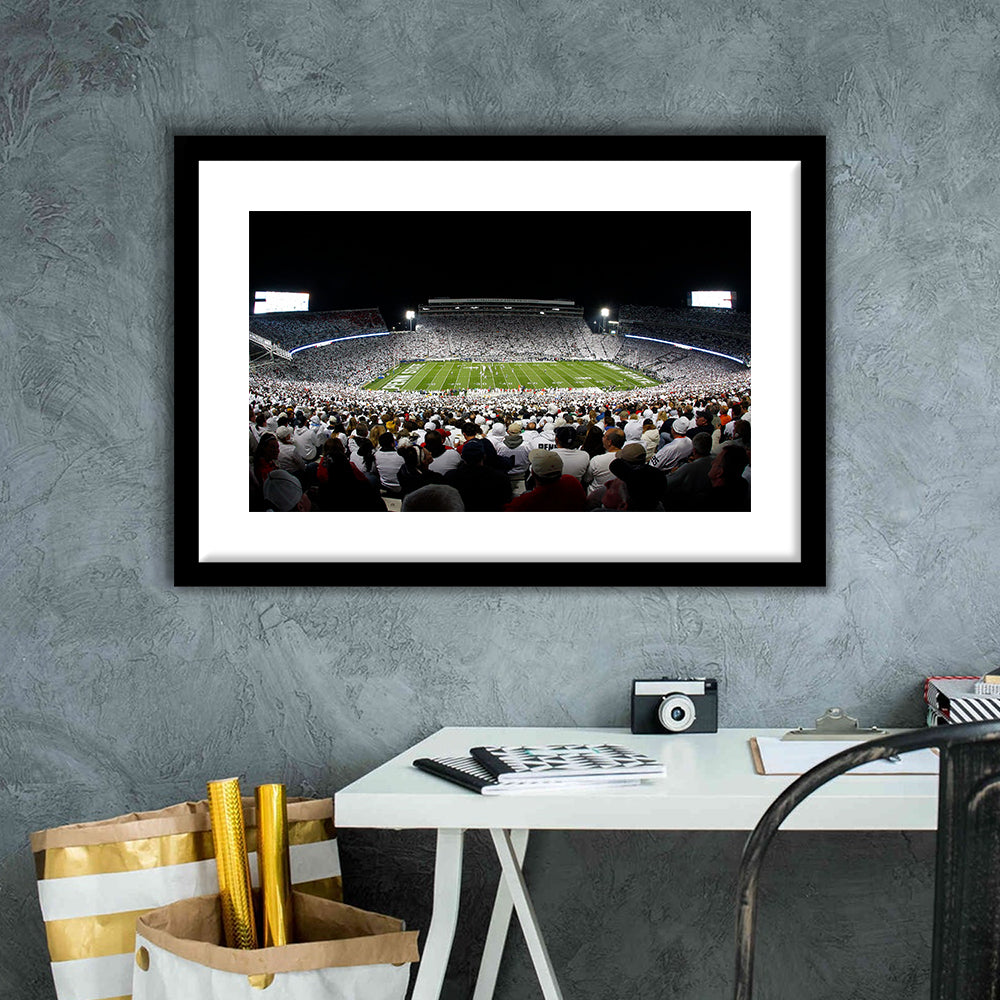Penn State Stadium, Stadium Canvas, Sport Art, Gift for him, White Border Framed Art Print Wall Decor