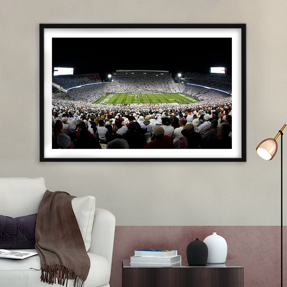 Penn State Stadium, Stadium Canvas, Sport Art, Gift for him, White Border Framed Art Print Wall Decor