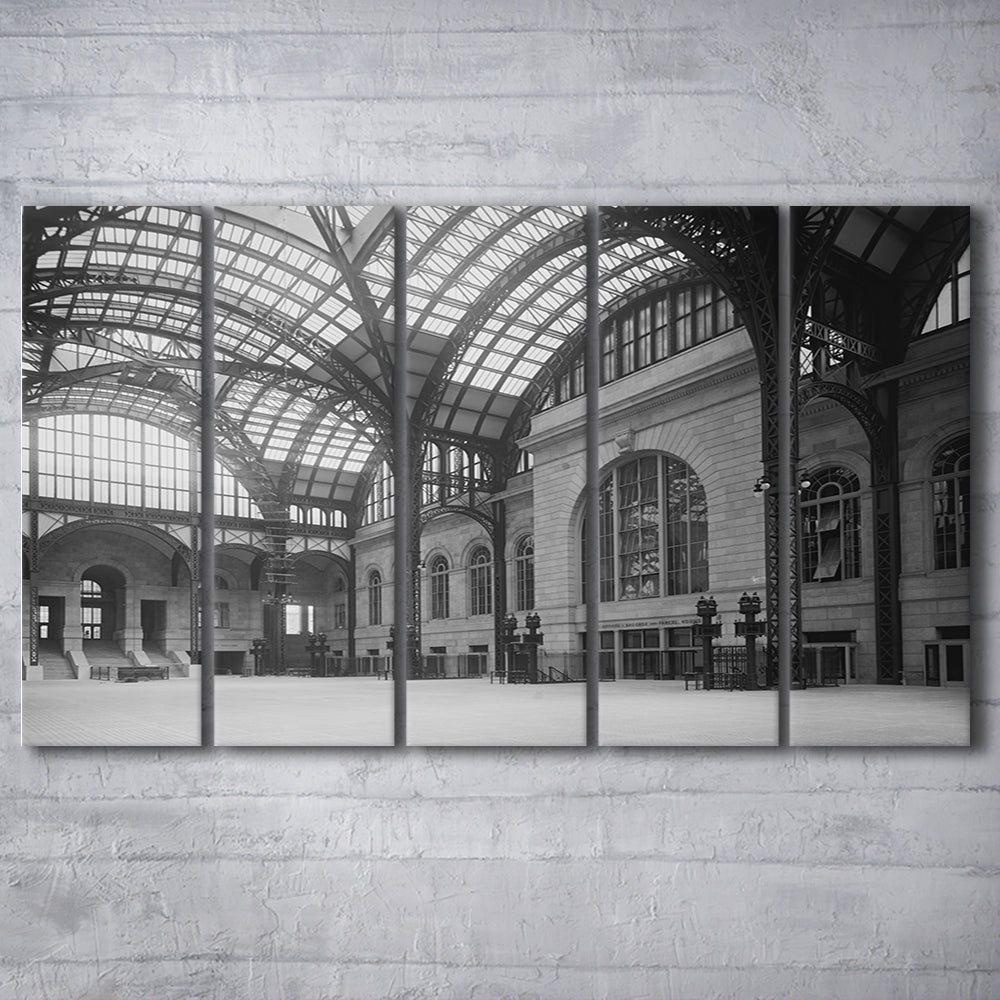 Penn Station New York Architecture Print Black and White Art, 5 Pieces Large Canvas Print