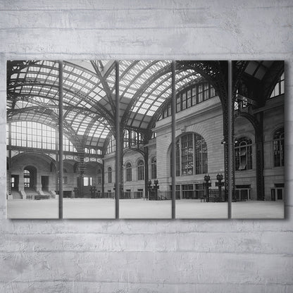 Penn Station New York Architecture Print Black and White Art, 5 Pieces Large Canvas Print