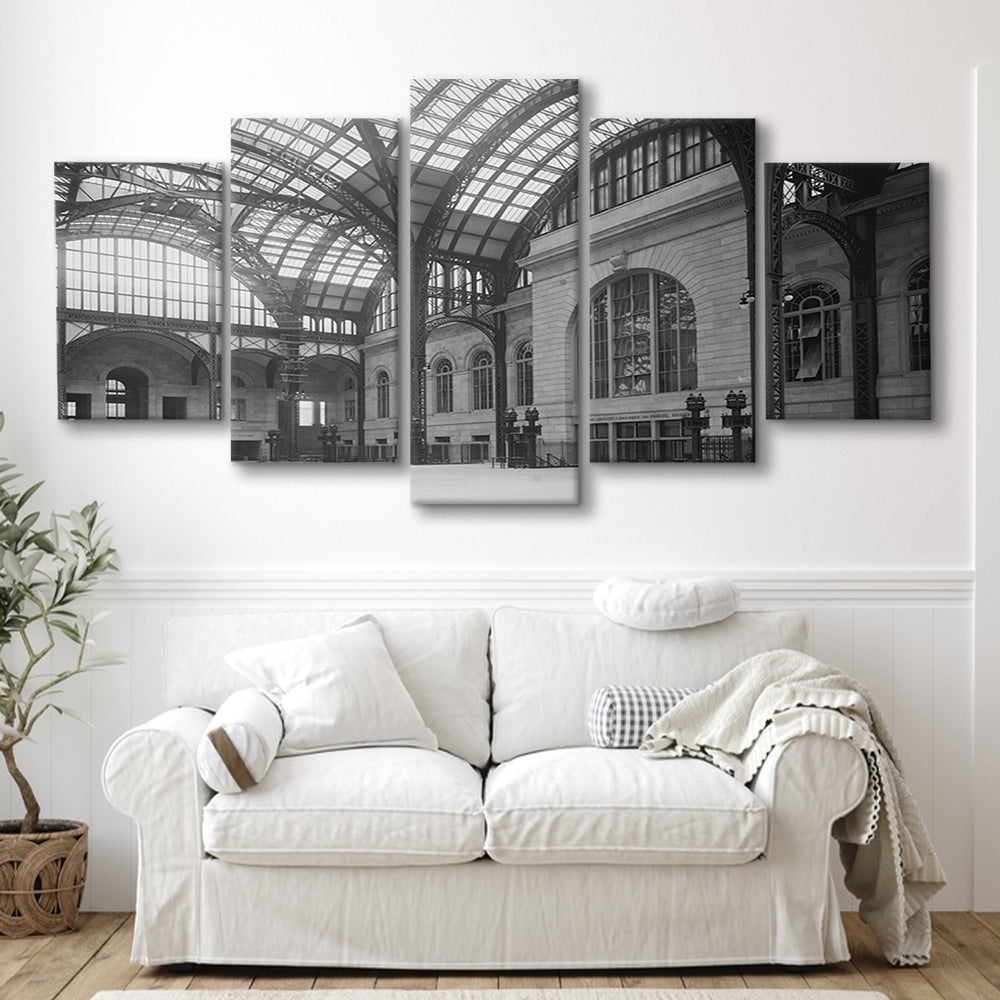 Penn Station New York Architecture Print Black and White Art, Mixed 5 Pieces Canvas Print