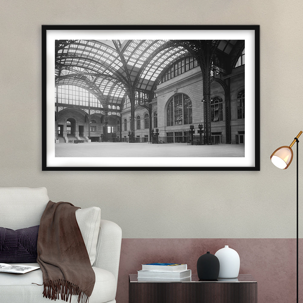 Penn Station New York Architecture Print Black and White Art, Framed Art Print White Border Wall Decor