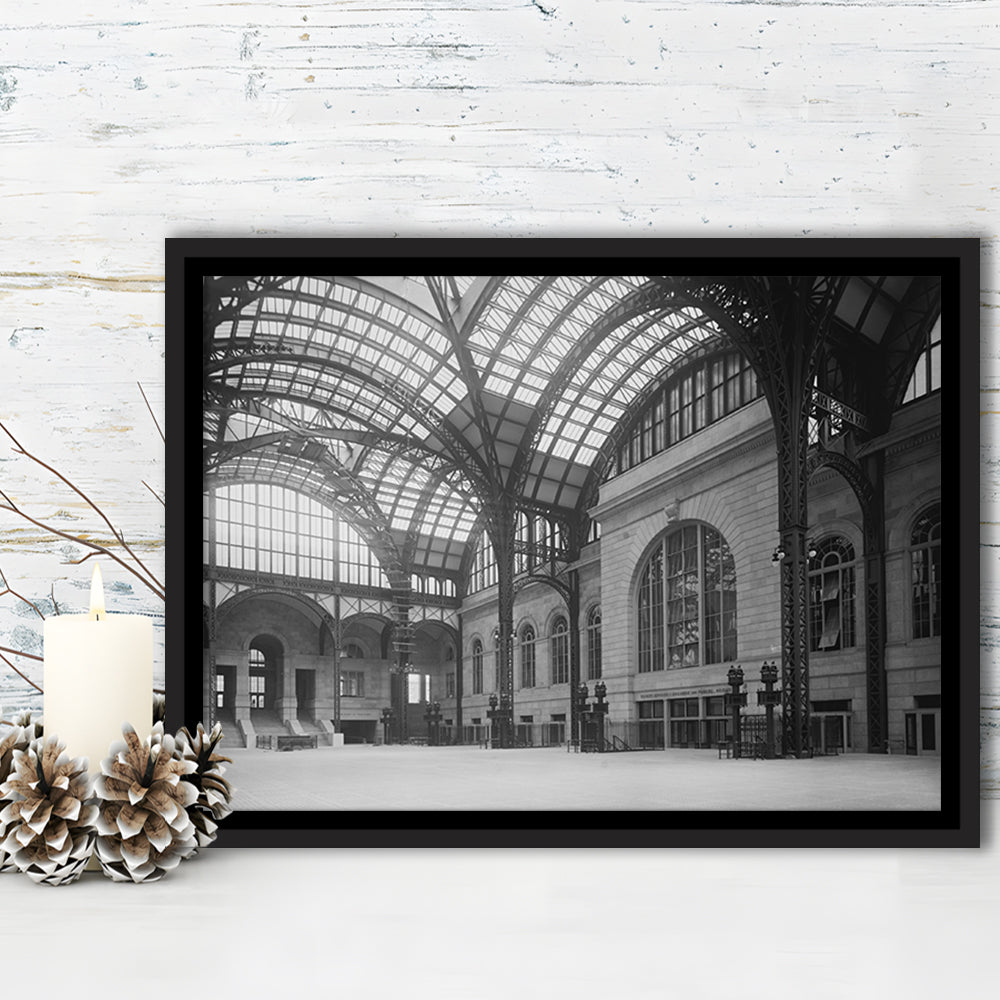 Penn Station New York Architecture Print Black and White Art, Floating Framed Canvas Print
