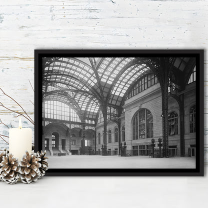 Penn Station New York Architecture Print Black and White Art, Floating Framed Canvas Print
