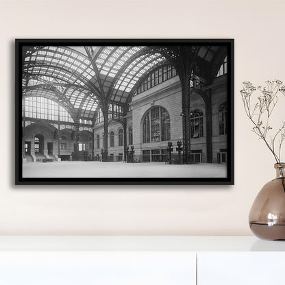Penn Station New York Architecture Print Black and White Art, Floating Framed Canvas Print