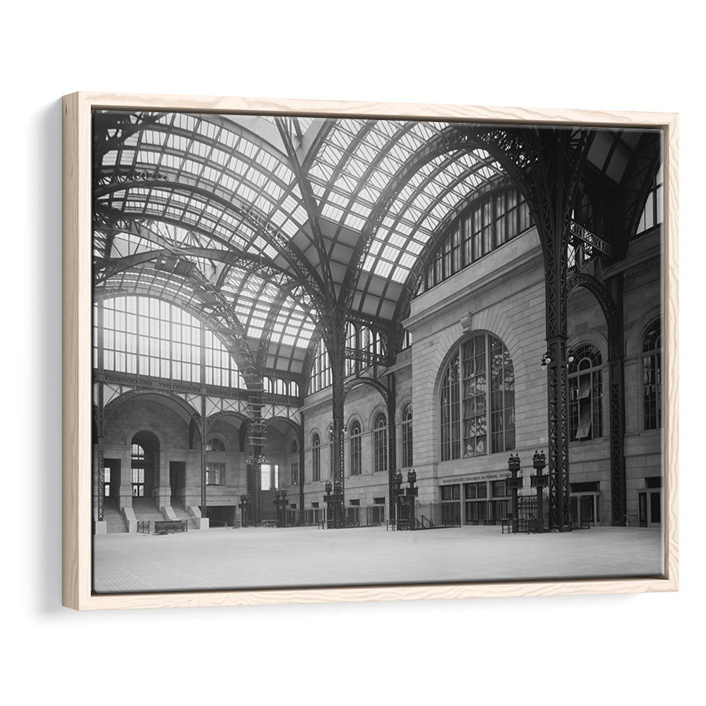 Penn Station New York Architecture Print Black and White Art, Floating Framed Canvas Print