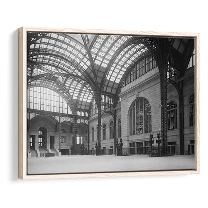 Penn Station New York Architecture Print Black and White Art, Floating Framed Canvas Print