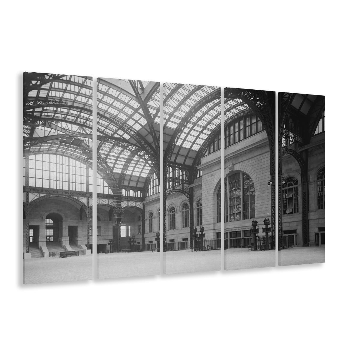 Penn Station New York Architecture Print Black and White Art, 5 Pieces Large Canvas Print