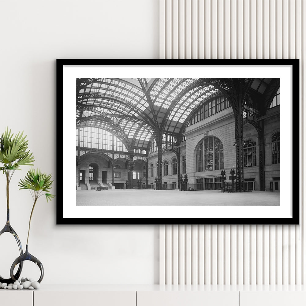 Penn Station New York Architecture Print Black and White Art, Framed Art Print White Border Wall Decor