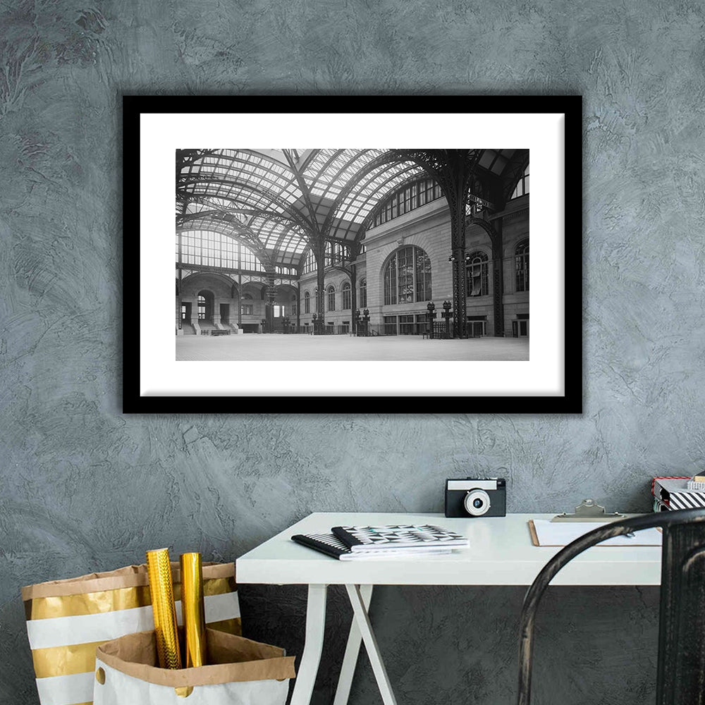 Penn Station New York Architecture Print Black and White Art, Framed Art Print White Border Wall Decor