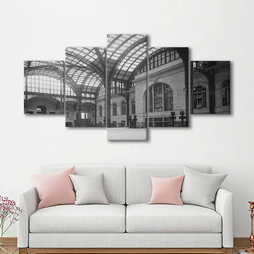 Penn Station New York Architecture Print Black and White Art, Mixed 5 Pieces Canvas Print