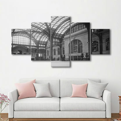Penn Station New York Architecture Print Black and White Art, Mixed 5 Pieces Canvas Print