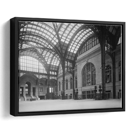 Penn Station New York Architecture Print Black and White Art, Floating Framed Canvas Print