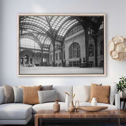 Penn Station New York Architecture Print Black and White Art, Floating Framed Canvas Print