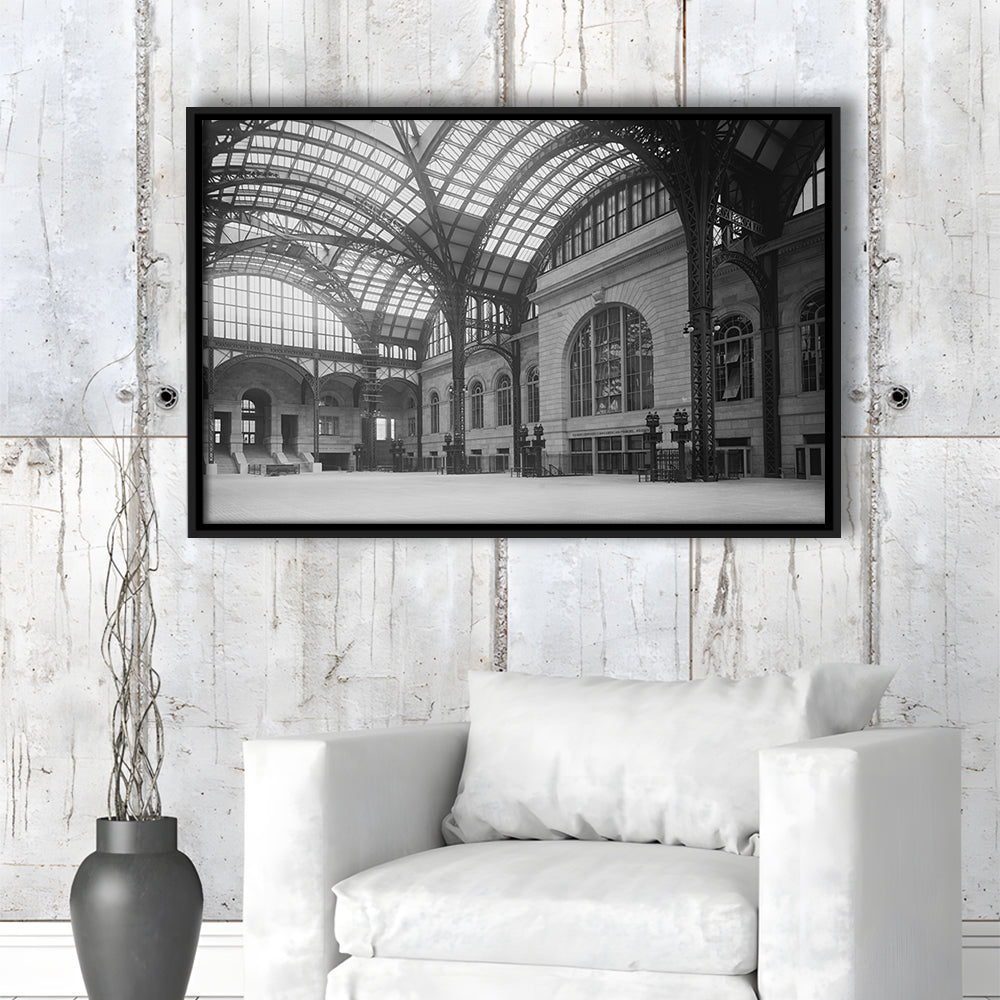 Penn Station New York Architecture Print Black and White Art, Floating Framed Canvas Print