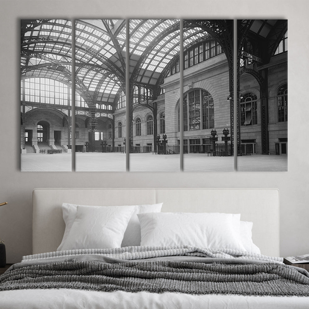 Penn Station New York Architecture Print Black and White Art, 5 Pieces Large Canvas Print