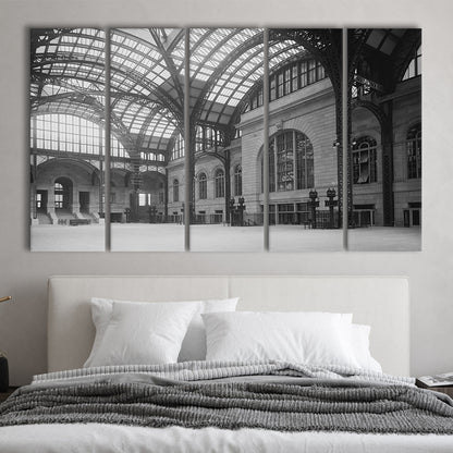 Penn Station New York Architecture Print Black and White Art, 5 Pieces Large Canvas Print