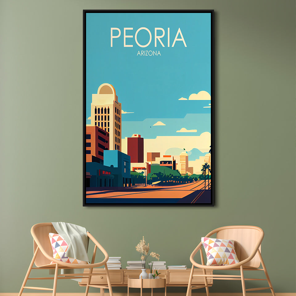 Peoria Arizona Retro Art Print, Peoria City Wall Art, Floating Framed Canvas Print, Framed Picture, Painting Canvas