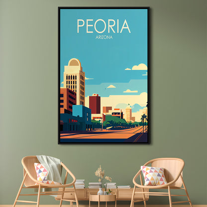 Peoria Arizona Retro Art Print, Peoria City Wall Art, Floating Framed Canvas Print, Framed Picture, Painting Canvas