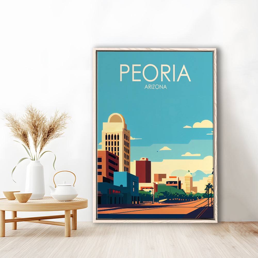 Peoria Arizona Retro Art Print, Peoria City Wall Art, Floating Framed Canvas Print, Framed Picture, Painting Canvas