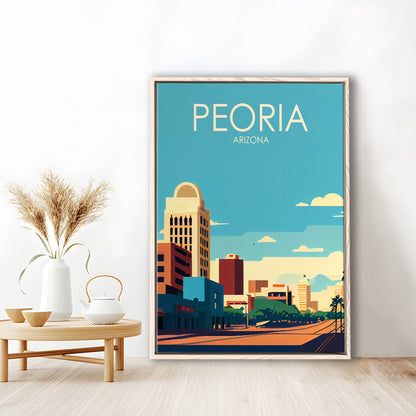 Peoria Arizona Retro Art Print, Peoria City Wall Art, Floating Framed Canvas Print, Framed Picture, Painting Canvas