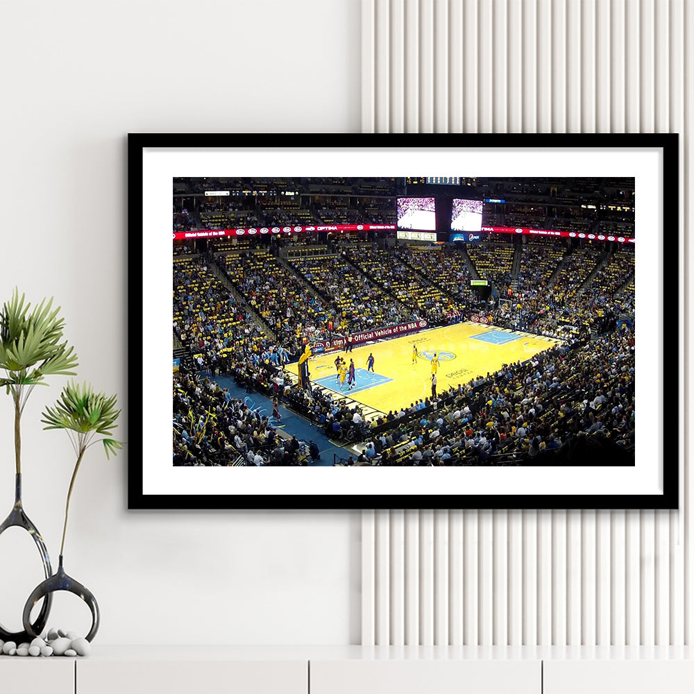 Pepsi Center Nuggets, Stadium Canvas, Sport Art, Gift for him, White Border Framed Art Print Wall Decor