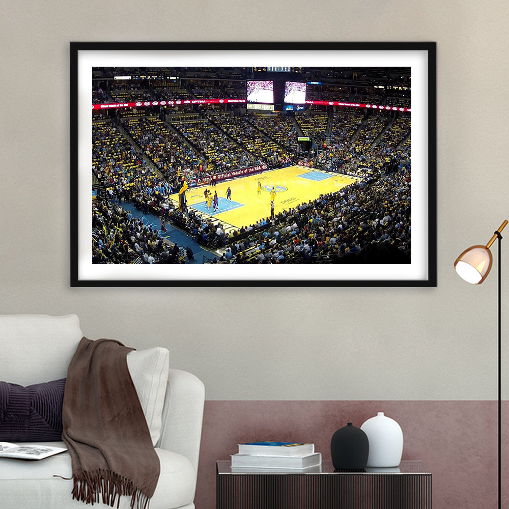 Pepsi Center Nuggets, Stadium Canvas, Sport Art, Gift for him, White Border Framed Art Print Wall Decor