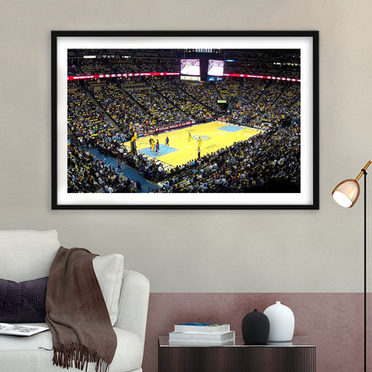 Pepsi Center Nuggets, Stadium Canvas, Sport Art, Gift for him, White Border Framed Art Print Wall Decor