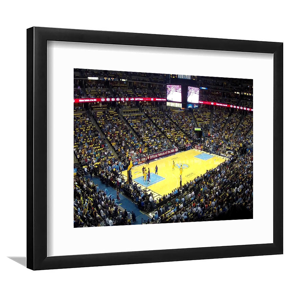 Pepsi Center Nuggets, Stadium Canvas, Sport Art, Gift for him, White Border Framed Art Print Wall Decor
