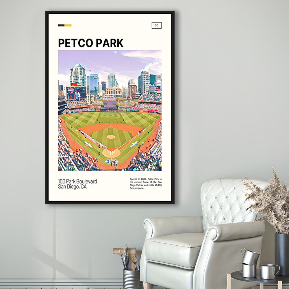 Petco Park Print, San Diego Padres Stadium Canvas Art, Man Cave Gift, Floating Framed Canvas Print Wall Art