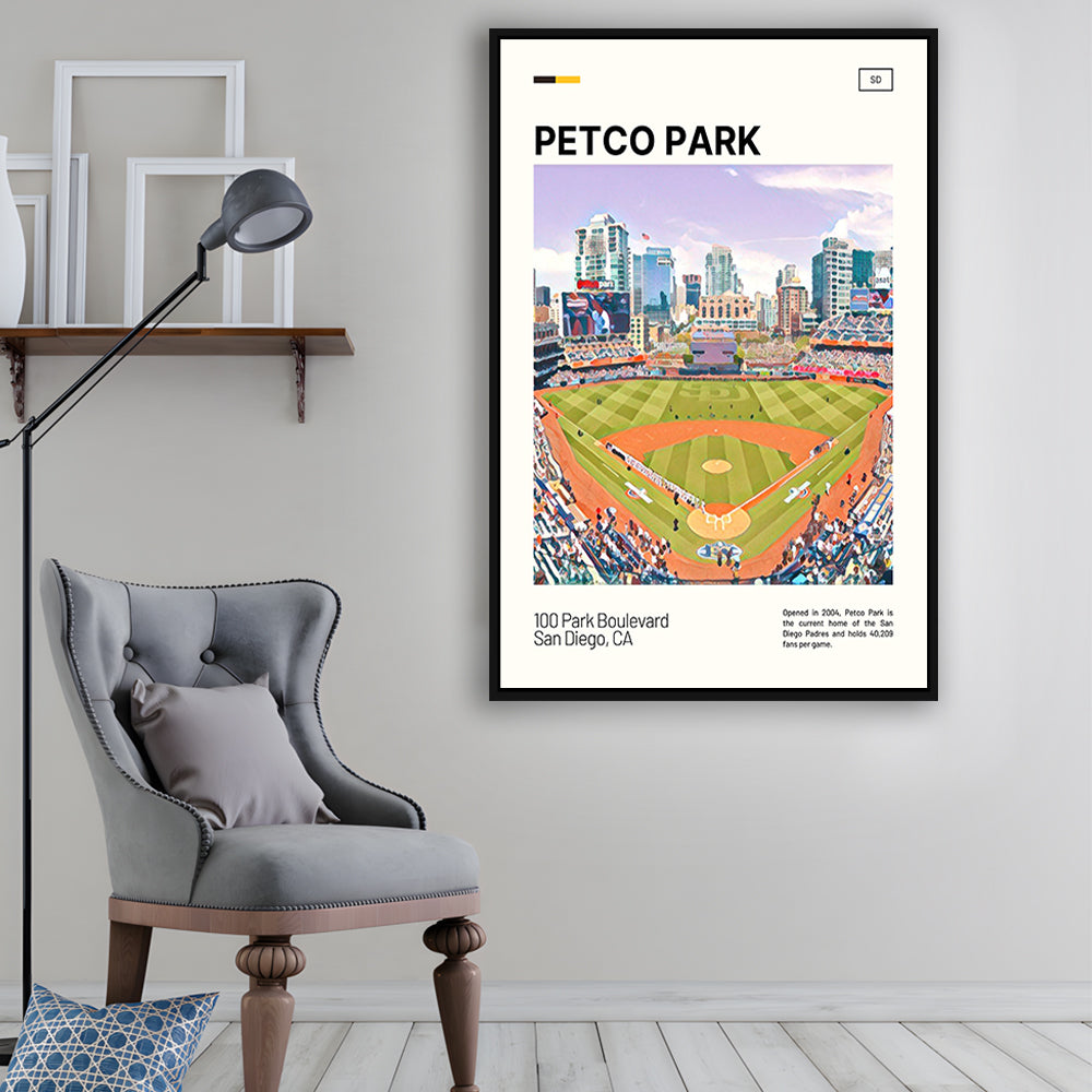Petco Park Print, San Diego Padres Stadium Canvas Art, Man Cave Gift, Floating Framed Canvas Print Wall Art