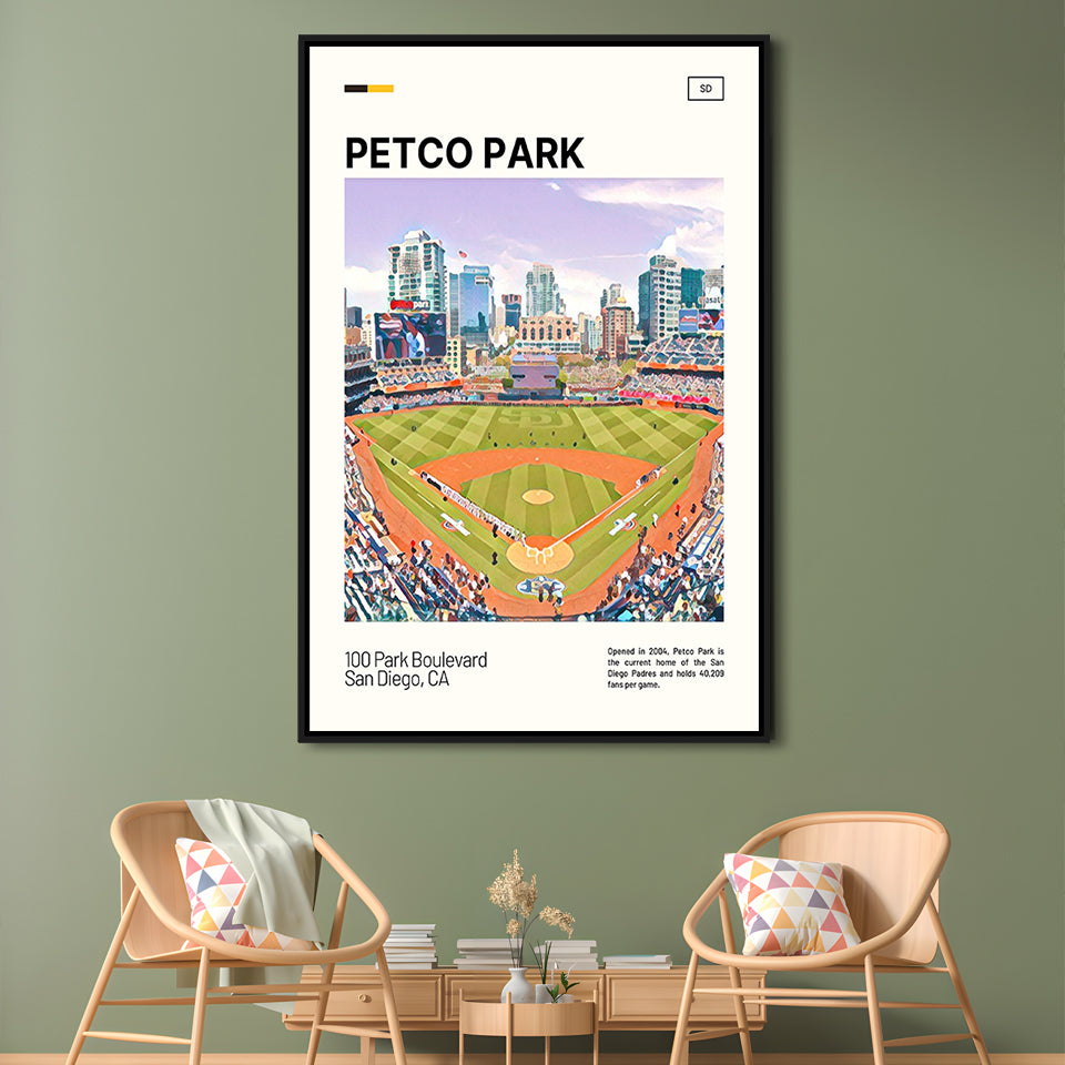 Petco Park Print, San Diego Padres Stadium Canvas Art, Man Cave Gift, Floating Framed Canvas Print Wall Art