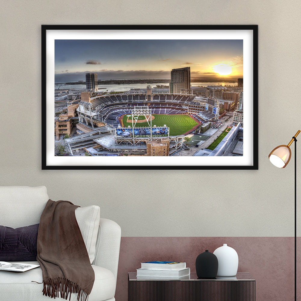 Petco Park San Diego California, Stadium Canvas, Sport Art, Gift for him, White Border Framed Art Print Wall Decor