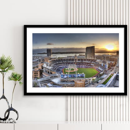 Petco Park San Diego California, Stadium Canvas, Sport Art, Gift for him, White Border Framed Art Print Wall Decor