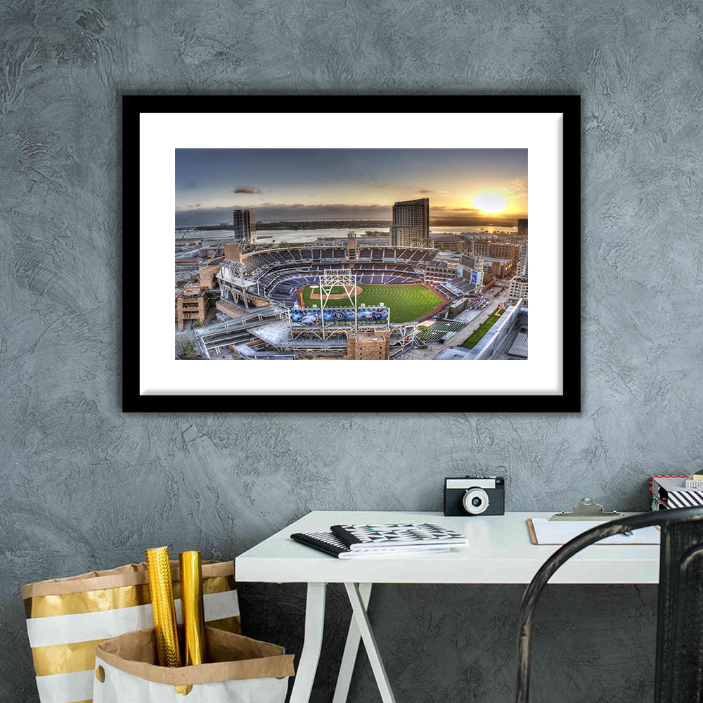 Petco Park San Diego California, Stadium Canvas, Sport Art, Gift for him, White Border Framed Art Print Wall Decor