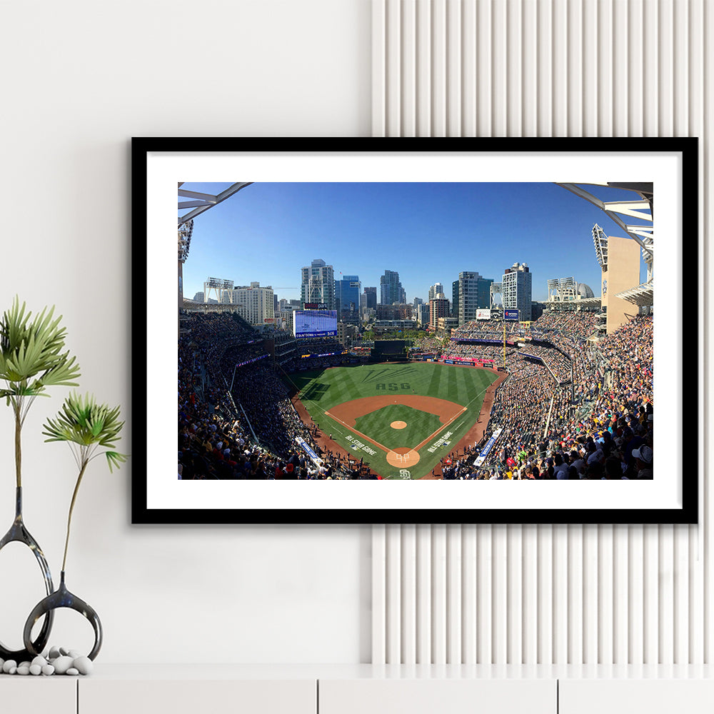 Petco Park in San Diego, Stadium Canvas, Sport Art, Gift for him, White Border Framed Art Print Wall Decor