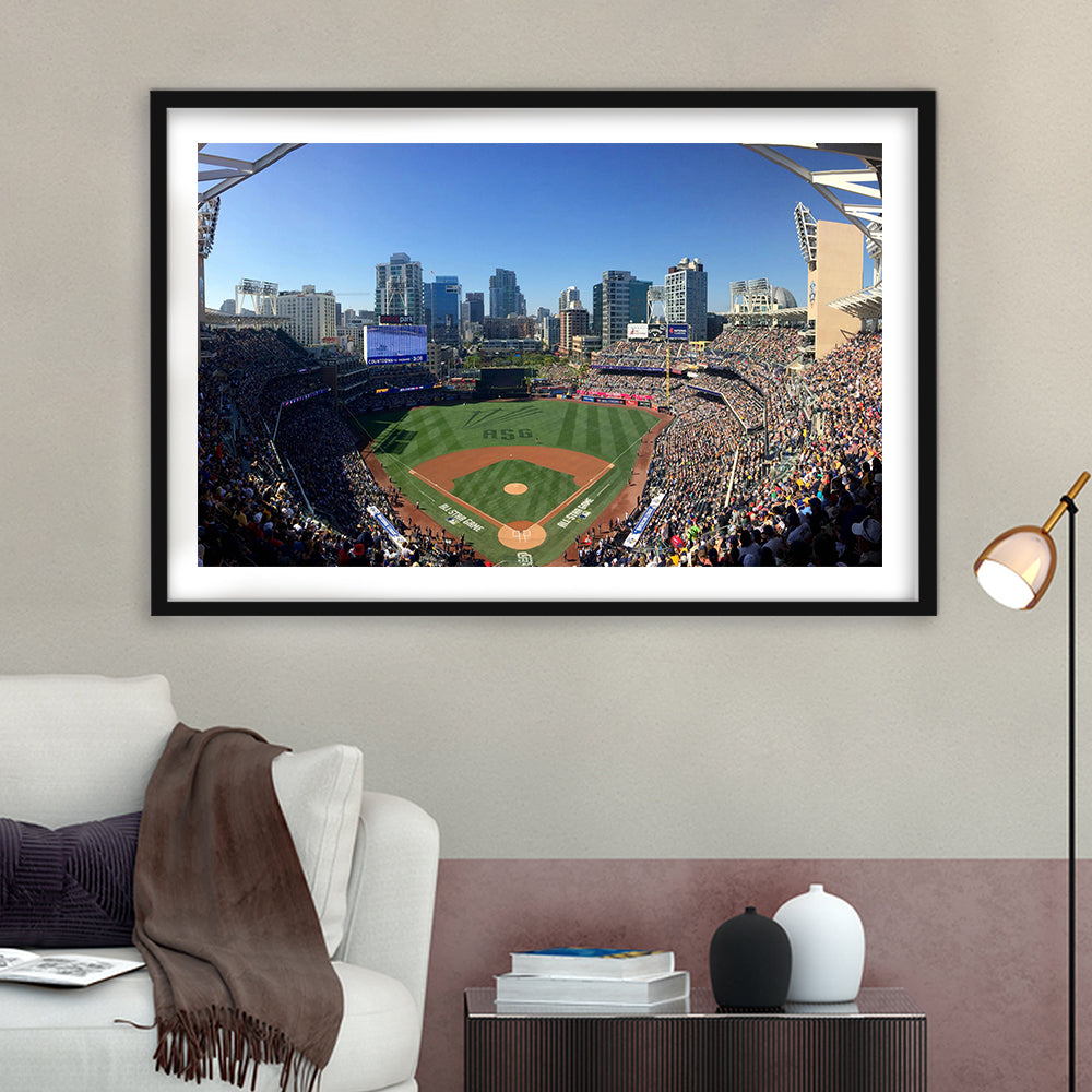 Petco Park in San Diego, Stadium Canvas, Sport Art, Gift for him, White Border Framed Art Print Wall Decor