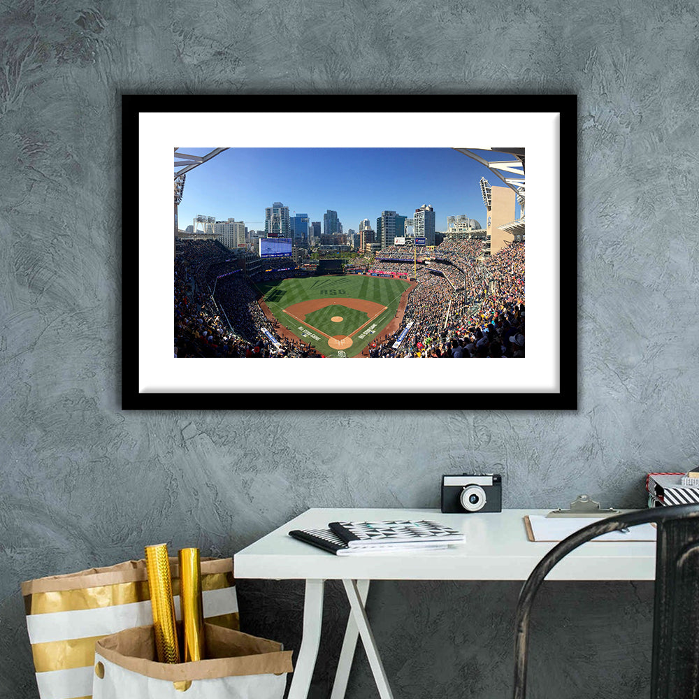 Petco Park in San Diego, Stadium Canvas, Sport Art, Gift for him, White Border Framed Art Print Wall Decor