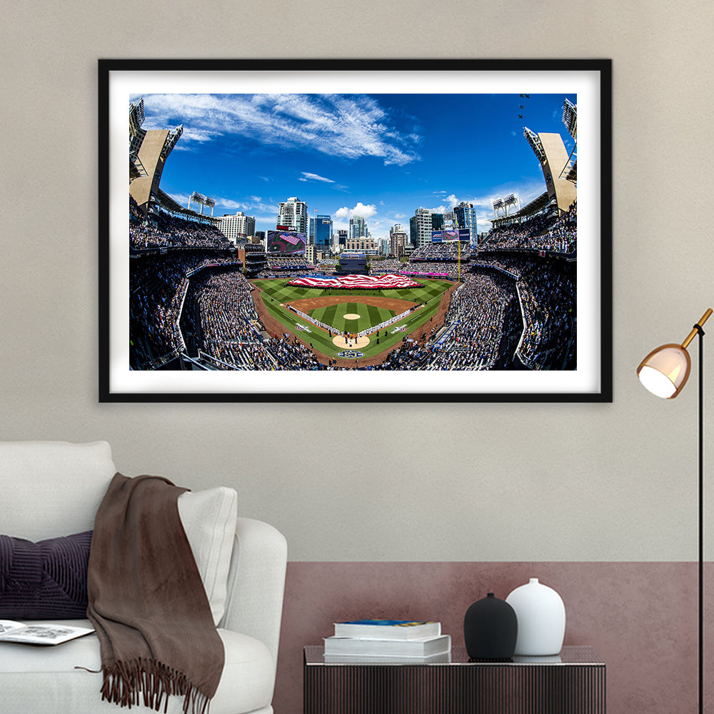 Petco park San Diego Stadium, Stadium Canvas, Sport Art, Gift for him, White Border Framed Art Print Wall Decor