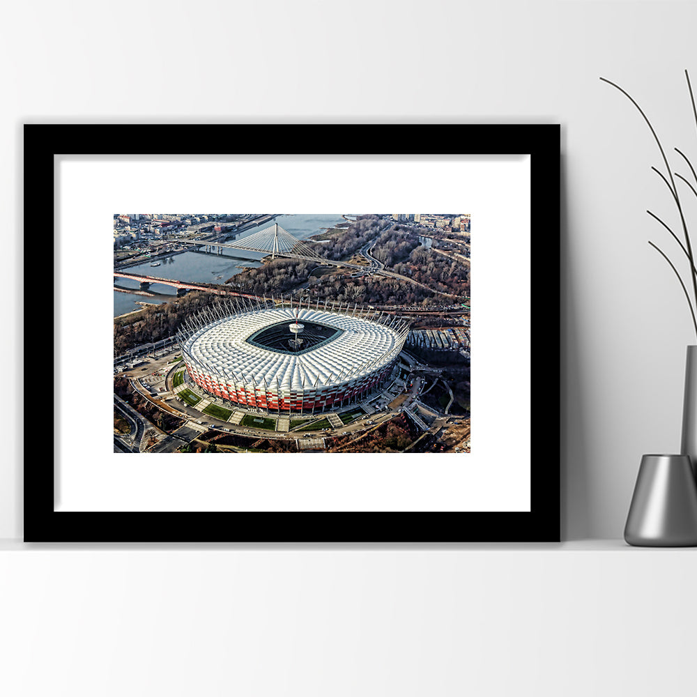 Pge Narodowy Stadium, Stadium Canvas, Sport Art, Fan Gifts, White Border Framed Art Print Wall Decor