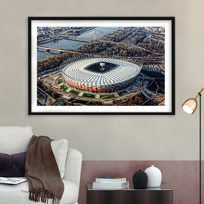 Pge Narodowy Stadium, Stadium Canvas, Sport Art, Fan Gifts, White Border Framed Art Print Wall Decor