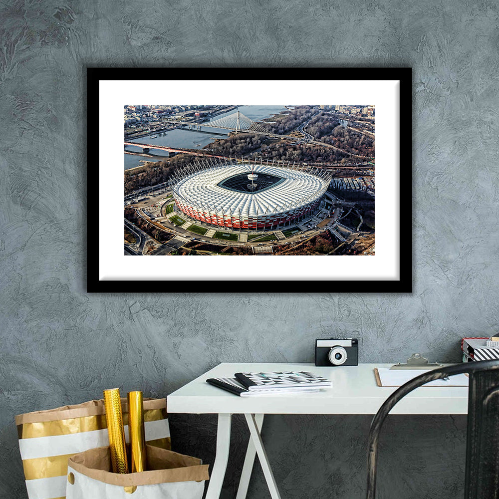 Pge Narodowy Stadium, Stadium Canvas, Sport Art, Fan Gifts, White Border Framed Art Print Wall Decor