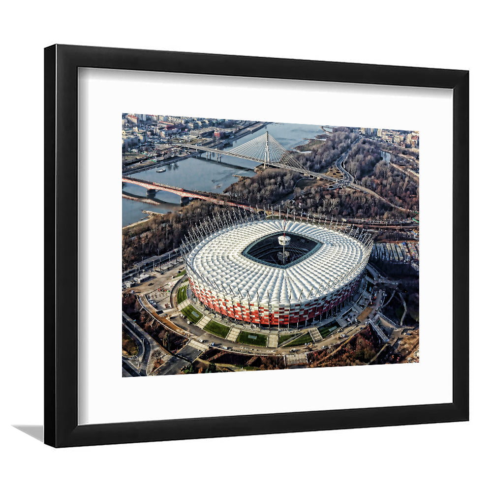 Pge Narodowy Stadium, Stadium Canvas, Sport Art, Fan Gifts, White Border Framed Art Print Wall Decor